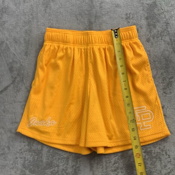 Inaka Power Shorts Mens Small Yellow Mesh Athletic Gym Logo Workout Activewear - Picture 2 of 9